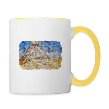 Le Caire Egypte Aquarelle Esquisse Dessinée Illustration - Mug contrasté - blanc/jaune - Droite