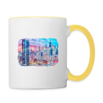 Chicago USA Aquarell Skizze gezeichnete Illustration - Tasse zweifarbig - Weiß/Gelb - Rechts