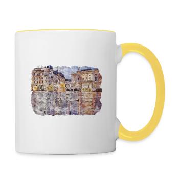 Zürich Schweiz Aquarellskizze gezeichnet Paintin - Tasse zweifarbig - Weiß/Gelb - Rechts