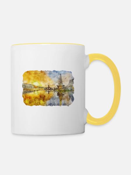 Nature Aquarell Skizze Illustration Illustration - Tasse zweifarbig - Weiß/Gelb