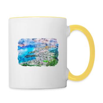 Queenstown Neuseeland Aquarell Skizze Farbe - Tasse zweifarbig - Weiß/Gelb - Rechts