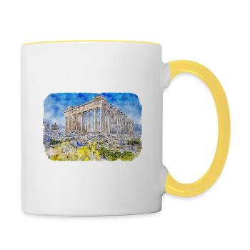 Athènes Grèce Aquarelle Sketch Illustration - Mug contrasté - blanc/jaune - Droite