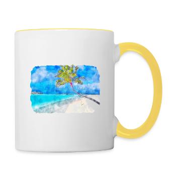 Maldives Watercolor Sketch Hand Drawn Illustration - Contrasting Mug - white/yellow - Right