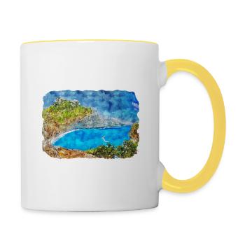 Greece Watercolor Sketch Hand Drawn Illustration - Contrasting Mug - white/yellow - Right