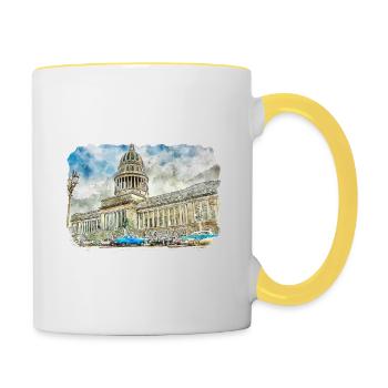 Habana Kuba Aquarell Skizze Gezeichnete Illustration - Tasse zweifarbig - Weiß/Gelb - Rechts