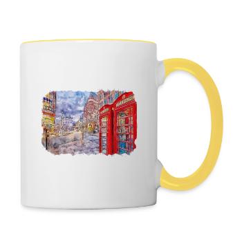 Londres UK Aquarelle Esquisse Dessinée à la Main Peinture - Mug contrasté - blanc/jaune - Droite