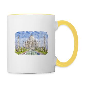 Indien Wahrzeichen Aquarell Skizze Farbe Illustratio - Tasse zweifarbig - Weiß/Gelb - Rechts