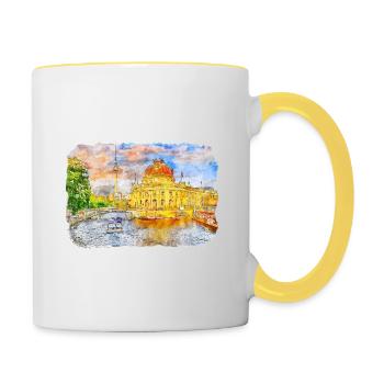 Allemagne Aquarelle Esquisse Dessinée à la main Illustration - Mug contrasté - blanc/jaune - Droite