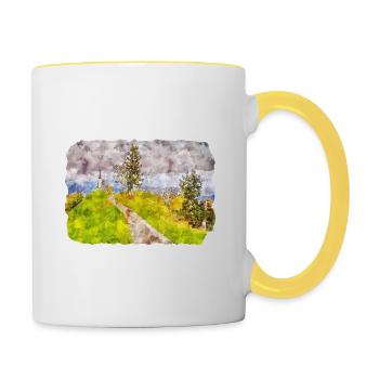 Illustration de l’esquisse à l’aquarelle de Slovénie - Mug contrasté - blanc/jaune - Droite