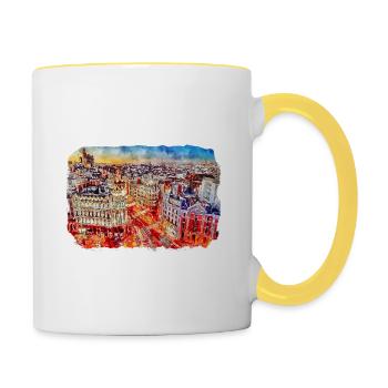 Madrid Espagne Aquarelle Esquisse Dessinée Peinture - Mug contrasté - blanc/jaune - Droite