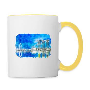 Singapore Watercolor Sketch Hand Drawn Painting - Contrasting Mug - white/yellow - Right