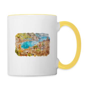 Spain Watercolor Sketch Hand Drawn Illustration - Contrasting Mug - white/yellow - Right