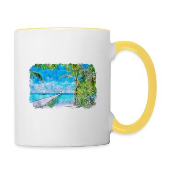 Maldives Watercolor Sketch Hand Drawn Illustration - Contrasting Mug - white/yellow - Right