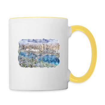 Le Caire Egypte Aquarelle Esquisse Dessinée Illustration - Mug contrasté - blanc/jaune - Droite