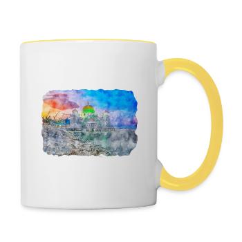 Malaisie Aquarelle Esquisse Dessinée à la Main Illustration - Mug contrasté - blanc/jaune - Droite