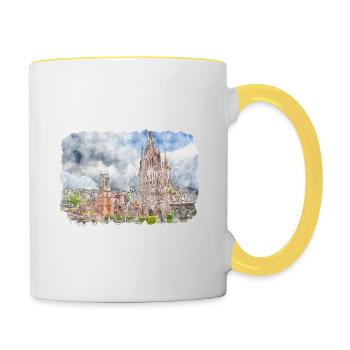 San Miguel De Allende Mexique Aquarelle Esquisse Dra - Mug contrasté - blanc/jaune - Droite