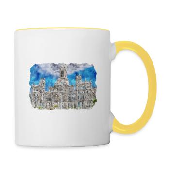 Madrid Espagne Aquarelle Esquisse Dessinée Peinture - Mug contrasté - blanc/jaune - Droite