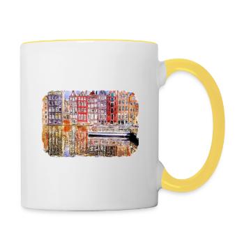 Amsterdam Netherlands Watercolor Sketch Drawing - Contrasting Mug - white/yellow - Right