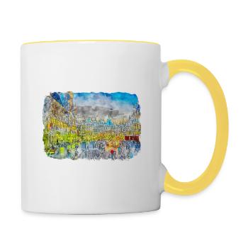Belgique Repère Aquarelle Esquisse Dessin de Peinture - Mug contrasté - blanc/jaune - Droite