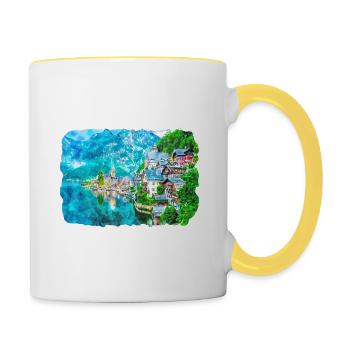 Autriche Aquarelle Esquisse Dessinée à la main Illustration - Mug contrasté - blanc/jaune - Droite