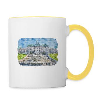 Vienne Autriche Aquarelle Esquisse Dessinée Illustratio - Mug contrasté - blanc/jaune - Droite