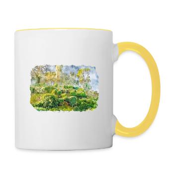 Angleterre Royaume-Uni Aquarelle Esquisse Dessinée à la main Peinture - Mug contrasté - blanc/jaune - Droite