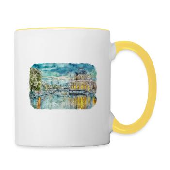 Berlin Allemagne Aquarelle Esquisse Dessinée Peinture - Mug contrasté - blanc/jaune - Droite