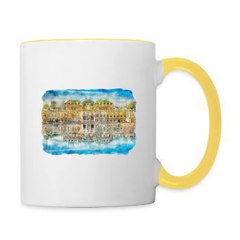 Autriche Aquarelle Esquisse Dessinée à la main Illustration - Mug contrasté - blanc/jaune - Droite