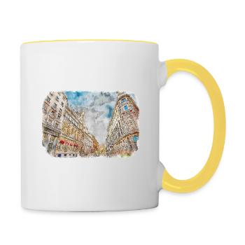 Barcelona Spanien Aquarellskizze Gezeichnete Zeichnung - Tasse zweifarbig - Weiß/Gelb - Rechts