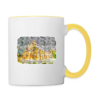 Australie Aquarelle Esquisse Dessinée à la Main Peinture - Mug contrasté - blanc/jaune - Droite