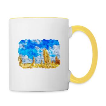 Australie Aquarelle Esquisse Dessinée à la Main Peinture - Mug contrasté - blanc/jaune - Droite