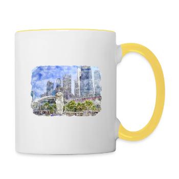 Singapore Watercolor Sketch Hand Drawn Painting - Contrasting Mug - white/yellow - Right