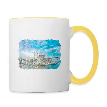 Istanbul Turkey Watercolor Sketch Draw Drawing - Contrasting Mug - white/yellow - Right