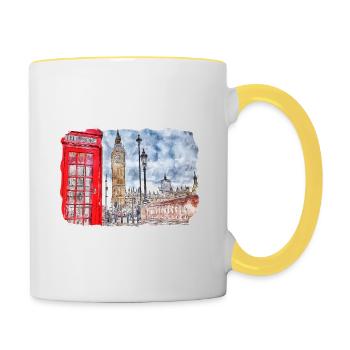 Londres UK Aquarelle Esquisse Dessinée à la Main Peinture - Mug contrasté - blanc/jaune - Droite