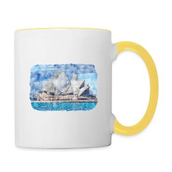 Australie Aquarelle Esquisse Dessinée à la Main Peinture - Mug contrasté - blanc/jaune - Droite