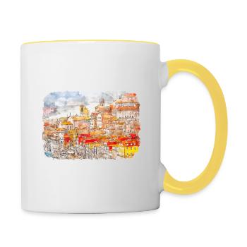 Porto Portugal Watercolor Sketch Drawn Painting - Contrasting Mug - white/yellow - Right
