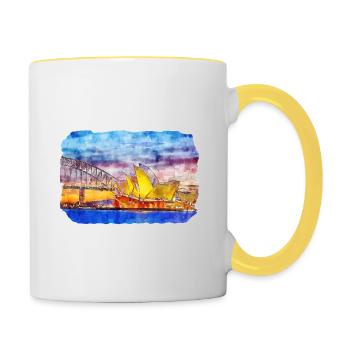 Sydney Australie Aquarelle Sketch Illustration - Mug contrasté - blanc/jaune - Droite