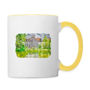Allemagne Aquarelle Esquisse Dessinée à la main Illustration - Mug contrasté - blanc/jaune - Droite