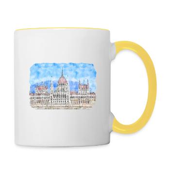Budapest Ungarn Aquarell Skizze Zeichnung Zeichnung - Tasse zweifarbig - Weiß/Gelb - Rechts