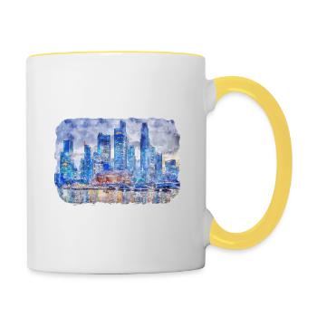 Singapore Watercolor Sketch Hand Drawn Painting - Contrasting Mug - white/yellow - Right
