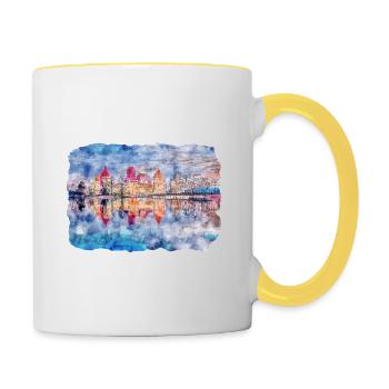 Illustration de l’esquisse à l’aquarelle de monument de Lituanie - Mug contrasté - blanc/jaune - Droite