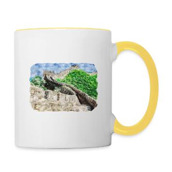 China Watercolor Sketch Hand Drawn Illustration - Contrasting Mug - white/yellow - Right