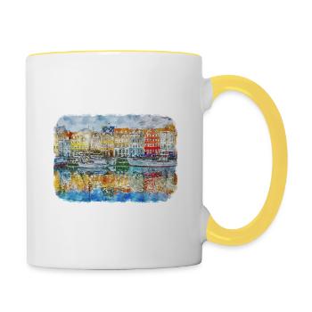 Copenhague Danemark Aquarelle Sketch Illustration - Mug contrasté - blanc/jaune - Droite