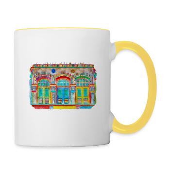 Indien Wahrzeichen Aquarell Skizze Farbe Illustratio - Tasse zweifarbig - Weiß/Gelb - Rechts