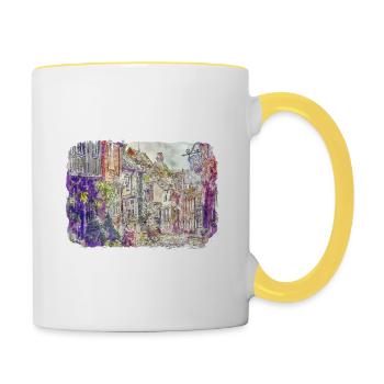 England UK Aquarell Skizze Malerei Illustration - Tasse zweifarbig - Weiß/Gelb - Rechts