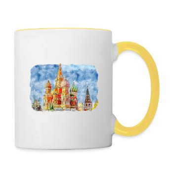 Moscou Russie Aquarelle Esquisse Dessin Dessiné - Mug contrasté - blanc/jaune - Droite