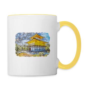 Japan Aquarellskizze Handgezeichnete Illustration - Tasse zweifarbig - Weiß/Gelb - Rechts