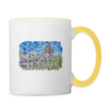 Beijing Chine Aquarelle Esquisse Dessin Dessiné - Mug contrasté - blanc/jaune - Droite