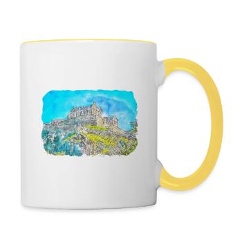 Edinburgh Schottland UK Aquarell Skizze gezeichnet Schmerz - Tasse zweifarbig - Weiß/Gelb - Rechts