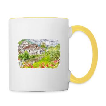 Allemagne Aquarelle Esquisse Dessinée à la main Illustration - Mug contrasté - blanc/jaune - Droite